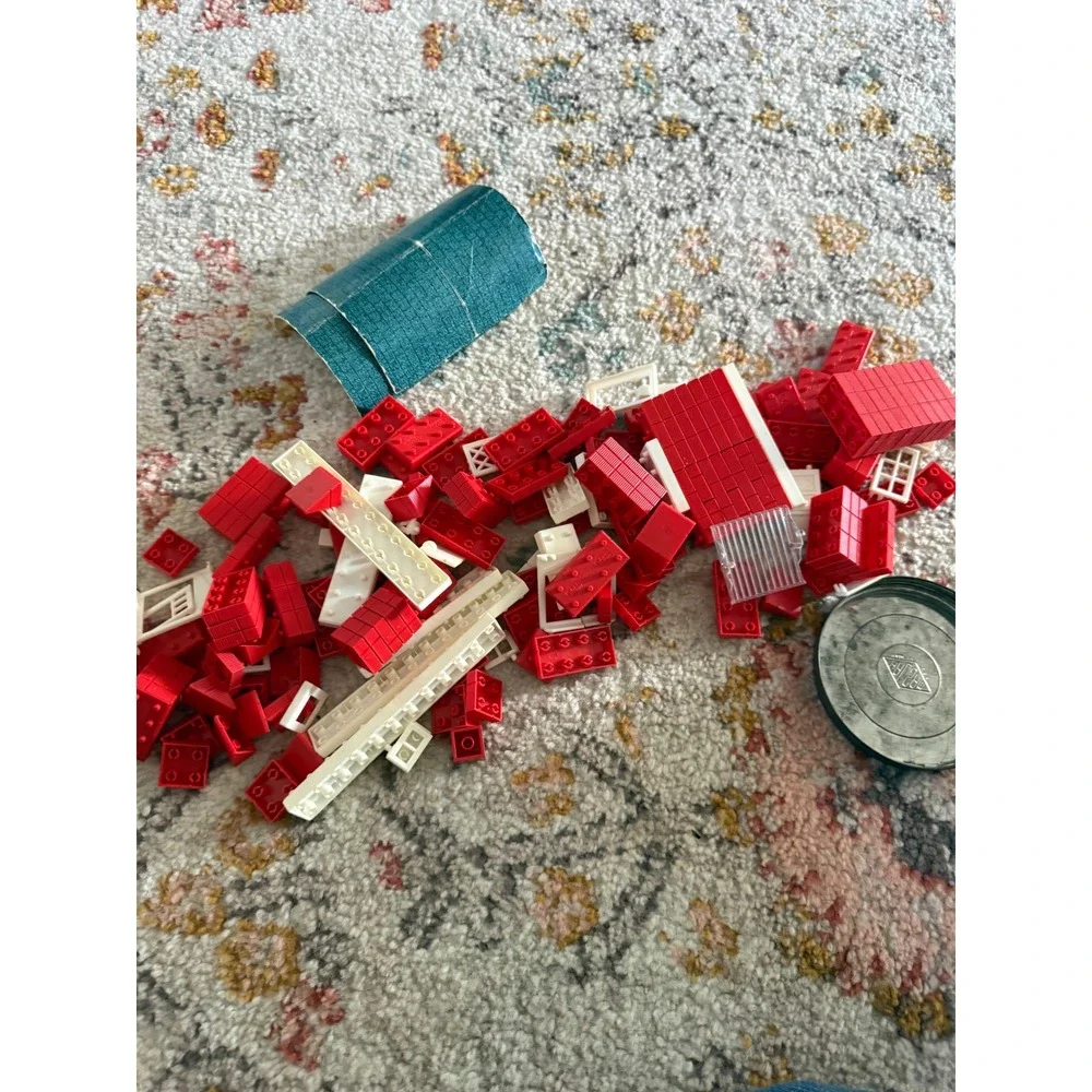 Vintage American Plastic Bricks Set 715 Halsam Playskool Construction Toy Tube